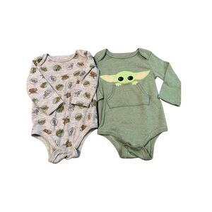 Set of 2 Star Wars Baby Boy Long Sleeve One piece Baby Yoda Sz 12 m